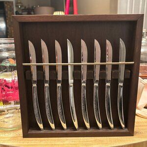 Saladmaster MCM Set of 8 Stainless Steel Chrome Steak Knives w/Open Storage Box